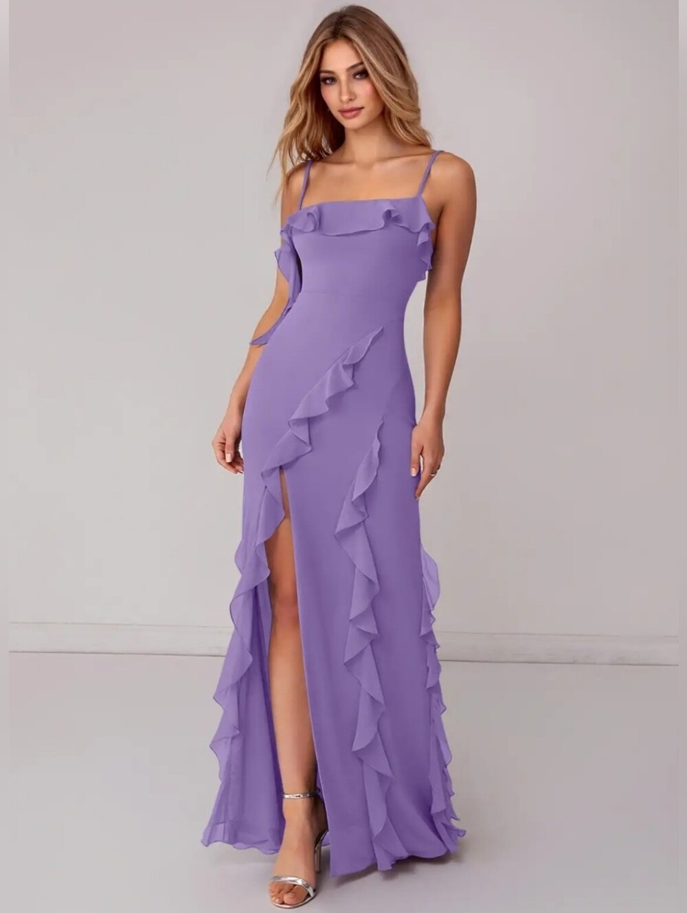 Azazie X Barbie Collab Malia Tahiti Purple Sheath Ruched Chiffon Dress
